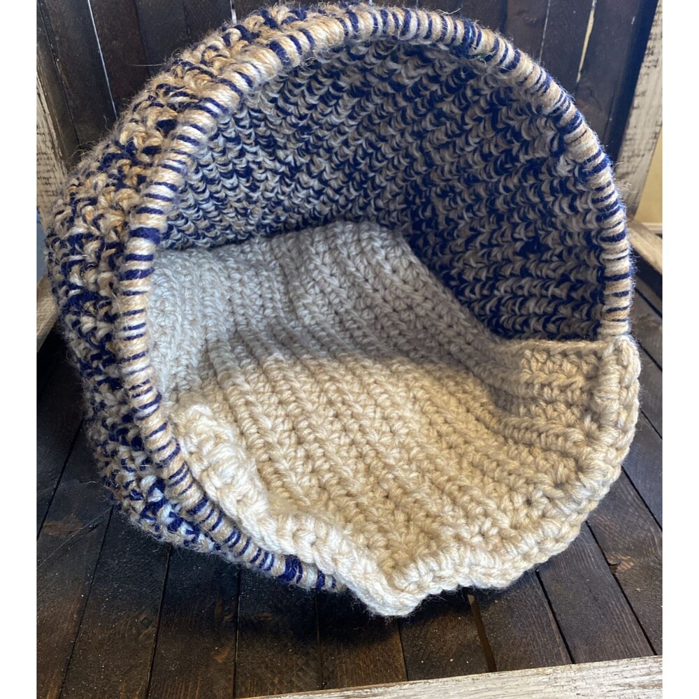 Handmade Crochet Earth Tones Cat Cave Pod Bed Hideaway Warm With Crochet Pad